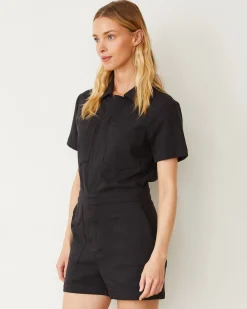 MONROW Faded Black Soft Twill Romper Online